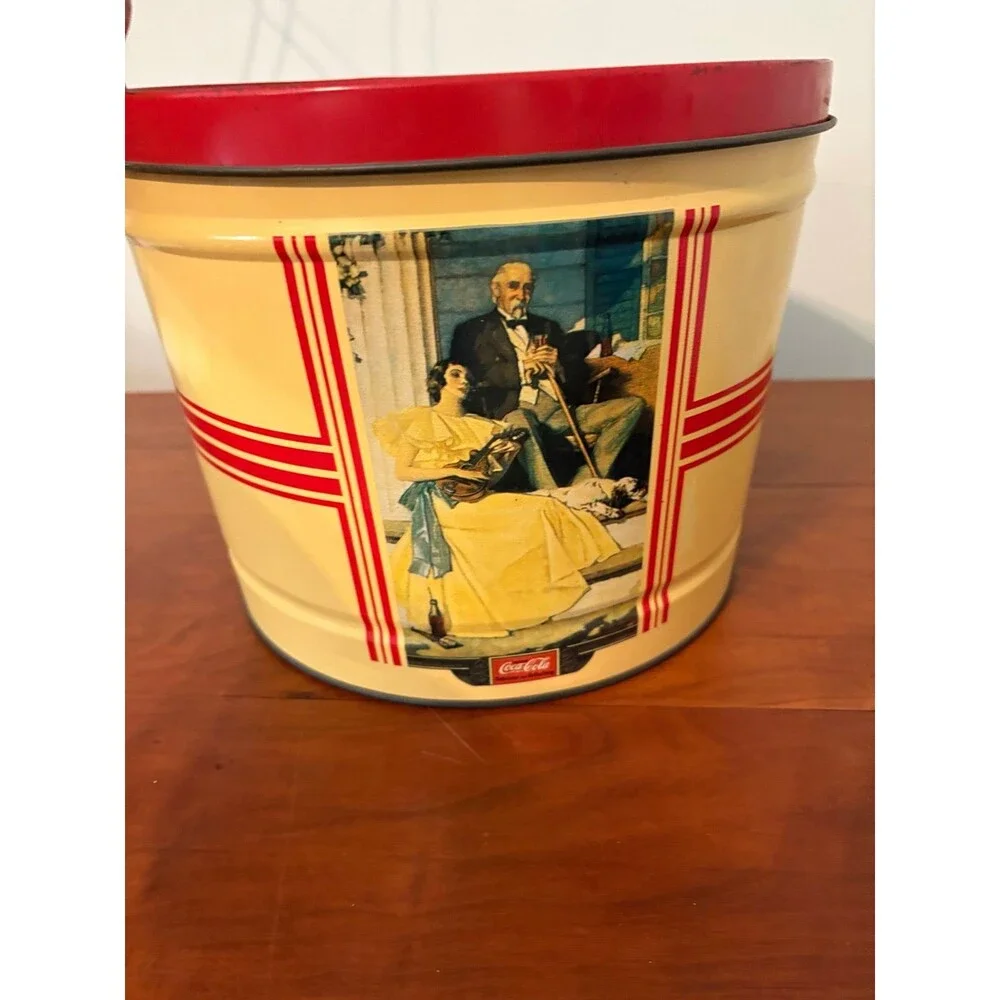Vintage Coca-Cola Norman Rockwell Metal Cookie Tin Canister w/ Lid 10” x 7”